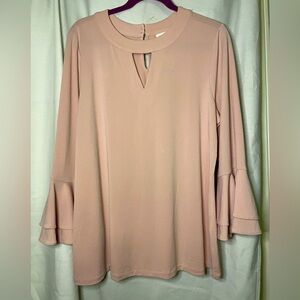 NWT Charter Club Pale Pink Ruffle Long Sleeve Blouse with Key Hole Front Size XL